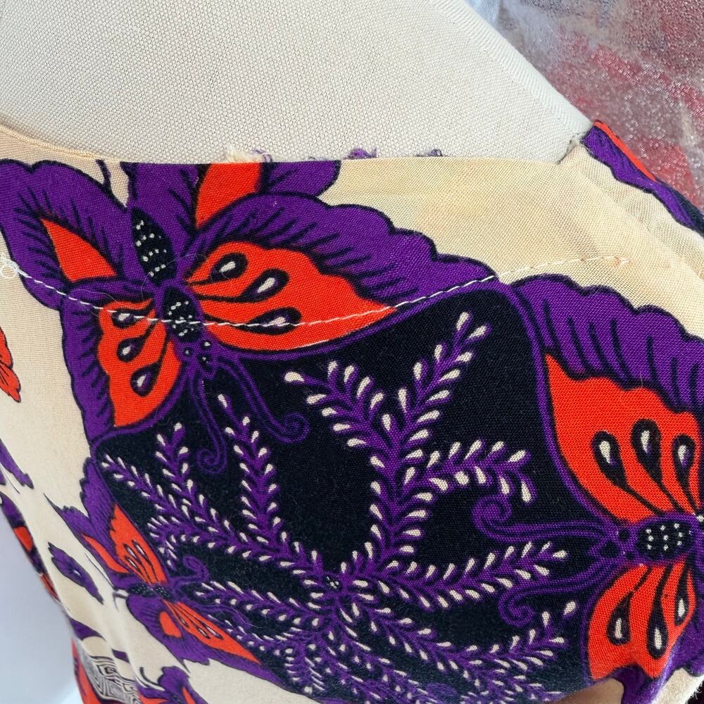 Vtg Jaya Baya Batik Floral Midi Dress size M/L Indonesia Wax Block Print - Picture 8 of 11